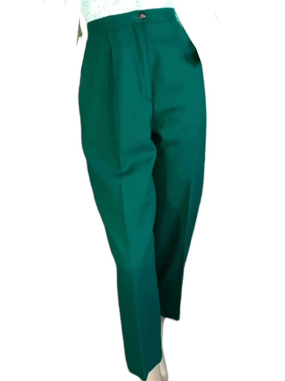 VINTAGE 1980'S DARK GREEN PLEATED HIGH WAISTED TROUSERS (L)